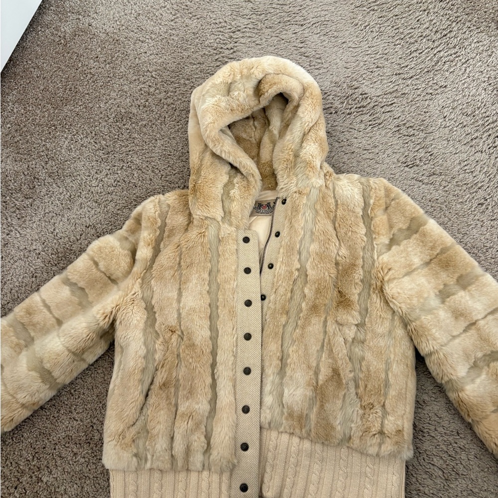 Vintage Y2K Juicy Couture Cream Teddy Jacket with Hood